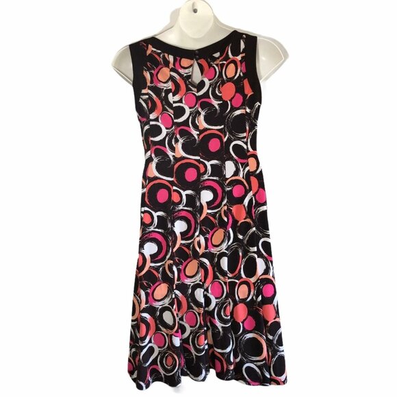 Sandra Darren Dress Womens 10 Pleated A Line Geometric Print Brown Pink Fitted - Picture 2 of 8